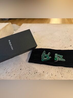 Retrofete Green Crystal Clip-On Earrings - Emerald Sparkle